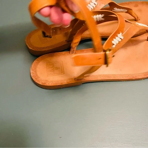 Frye Ruth Whipstitch Flat Brown Leather Sandal - Picture 9 of 11